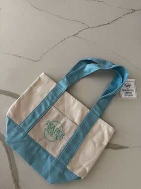 BNWT Trader Joe’s Mini Canvas Cream and Light Blue Tote Bag